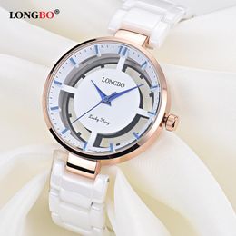Luxury Hollow Women Watch Fashion Quartz Ceramic White Gold Strap Wrist Watches Gifts Female 80106 Wristwatches