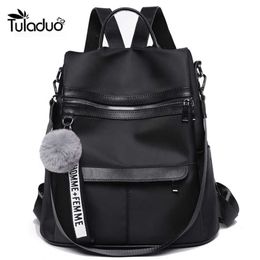 new fashion girl backpack waterproof anti-theft Nylon simple college wind bag youth Fashion Plush Ball Pendant Lady X0529