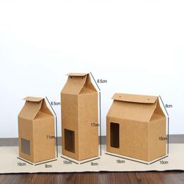 Tea packaging cardboard kraft paper bag,Clear Window box For Cake Cookie Food Storage Standing Up Papers Packing Bag