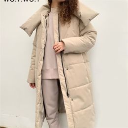WOTWOY Oversized Long Thick Padded Parkas Women Wide-Waisted Cotton Liner Winter Jackets Female Loose Fit Casual Solid Coat 211216
