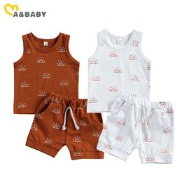 0-3Y Summer Infant Baby Kid Boy Girl Clothes Set Sun Print Sleeveless Vest Tops Shorts Outfits Casual Tracksuit 210515