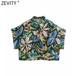 Women Vintage Graffiti Leaves Print Short Shirt Office Lady Pockets Patch Loose Blouses Chic Summer Retro Tops LS9115 210416
