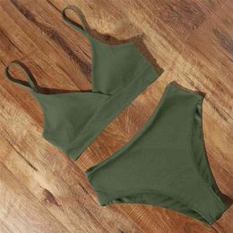 Women Swimsuit Swimwear High Waist Bikini Set Green Solid Sexy Beach Wear Female Plus Size Bathing Suit Push Up Biquini 210629