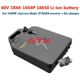 GTK waterproof 60V 18Ah Lithium ion battery pack 18650 BMS detachable for 1500W citycoco Halle X7X8X9 scooter + 2A charger