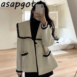 Oversize Thick Autumn Winter Contrast Colour Big Sailor Collar Jackets Women White Long Sleeve Mujer Chaqueta Retro Casual Wild 210610