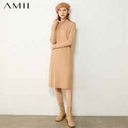 Minimalism Winter Temperament Dresses For Women Soild Turtleneck Women's Causal Knee-length Sweater 12040612 210527