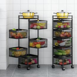 Hooks & Rails Kitchen Vegetable Shelf Multi Floor Square Rotatable Basket Fruit Storage Household Goods