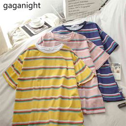 Casual Tshirts Cotton O Neck Women Short Sleeve T Shirt Striped All Match Ladies Summer Tee Basic Tops 210601