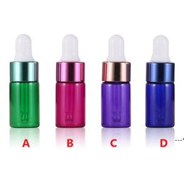 NEW3ml Blue Green Purple Rose Gold 3ml Empty Glass Dropper Bottle Small Essential Oil Bottle With Colorful Cap For E Liquid Sample RRD12013