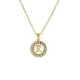 New arrival gold 26 initial letters capital A to Z Alphabet pendant Stainless Steel Customised Personalised name round charm chain necklace with crystal stones
