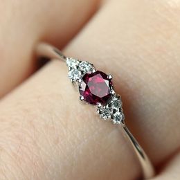 Engagement Ring Womens 925 Pure Silver Natural Garnet Ruby Daily Leisure Wedding Jewellery