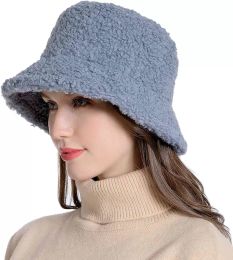 Unisex Solid Color Bucket Hats Women Men Fishing Fisherman Hat Autumn Winter Lamb Wool Outdoor Warm Panama Cap