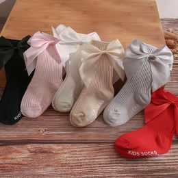 Girls Big Bow Socks Toddler Cotton Sock Solid Colour Kids Socks Children Mid Tube Footsocks Fashion Baby Footwear 6 Colours Optional