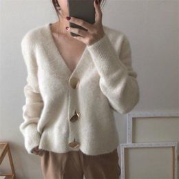 Fashion Women Short Cardigans Autumn Winter Clothes Casual V-neck Knit Woman Single Breasted Pull Sweater Mujer Invierno 210525