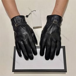 Shiny Letter Gloves Super Soft Sheepskin Mitten Winter Outdoor Warm Glove Simple Black Leather Mittens