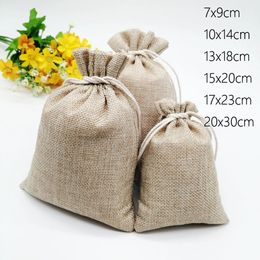 Jute Linen Bags For Jewellery Display Drawstring Pouch Gift Box Packaging Bags For Gift Bag Wedding/Christmas Burlap Bag Diy