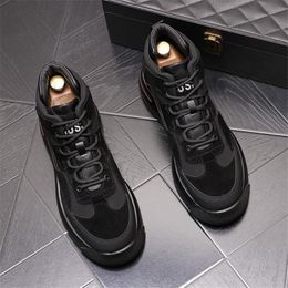 Black High-top Dress Shoes Wedding Brand British Style Men's Platform Leather Casual Fashion Spring Autumn Lace-Up Leisure Driving Walking Loafers 189