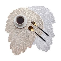 Placemat Dining Table Coasters Leaf Simulation Plant PVC Coffee Cup Table Mats Hollow Kitchen Christmas Home Decor Gifts LLA7126