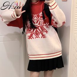H.SA Women Winter Sweaters Black Red Soft Warm Embroidery Pull Jumpers Snowflake Christmas Pullover Sweater Knitwear Tops 210417