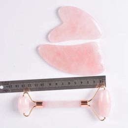 Facial Roller and Gua Sha Set Rose Quartz Jade Roller Guasha Natural Stone Crystal Massager Health Skin Care Massage