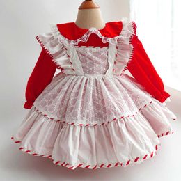 Spanish Dress for Children Girls Spain Lotia Red Dresses Baby Birthday Party Clothes Vintage Alice Evening Ball Gowns 210615