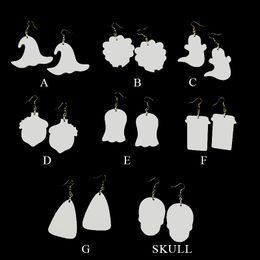 MDF Sublimation Earrings Pendant Double Sided Halloween Pumpkin Ghost Witch Shape Earring Thermal Transfer Pendants Sublimated Blanks A02