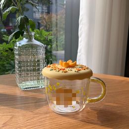 Ceramic Cup For Osmanthus Season Golden Silicone Lid Heat-resistant Glass Coffee Creative Mug Mugs