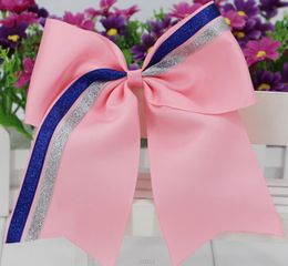 High Quality Handmade Large Solid Ribbon Glitter Cheer Bow With Ponytail Holder For teens Girls Kids Hair