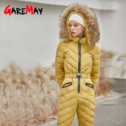 Skiing Pant Sets Women Winter Warm Long Coat Female Hooded Jumpsuit Outwear One Piece Ski Tracksuits 210428