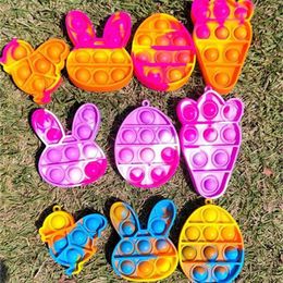 Easter Push Poppers Bubble Tie Dye Silicone Fidget Toys Mini Children's Key Chain Cartoon Egg Bunny Carrot Chicken Decompression Pandents Game Gifts SM4RP