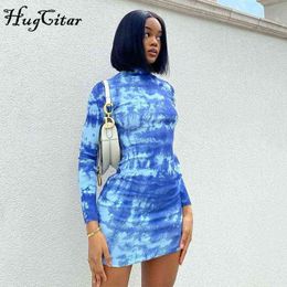 Hugcitar 2021 Tie Dye Maniche Lunghe Aderente Sottile Sexy Mini Vestito di Autunno di Estate di Modo Delle Donne Y2K Streetwear Y1204