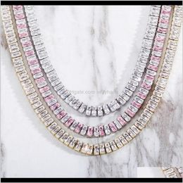 Chains 8Mm Brass Setting Zircon Cuban Link Necklace Hip Hop Bling Jewellery Cz Chain Iced Out For Men And Women 4Gccp 6Igke