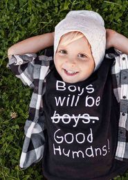 Summer Toddler Kid Boy Clothes Boys Will Be Good Humans Funny Shirt Kids Letter Print Shirt Children Cute Casual Tops Outwear G1224