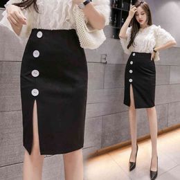 Sexy korean bandage skirt Elegant Spring Korean Style High Waist Split Bag Hip Skirt A- line Women Solid 881A 210420