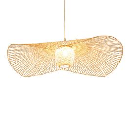 Chinese Bamboo Weaving Wicker Rattan Shade Cap Ceiling Light E27 Lamps Lanterns Living Room El Restaurant Aisle Lamp Pendant