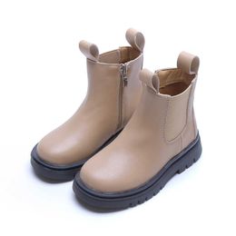 children autumn Martin boots princess elegant solid color soft sole Microfiber leather boots high-top girls fashion shoes 210713