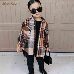 Fashion Baby Girl Plaid Shirt Jacket Cotton Warm Child Shirt Thick Loose Outfit Oversized Winter Spring Fall Baby Clothes 3-14Y 210331