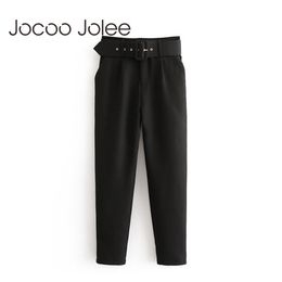 Women Black Suit Pants High Waist Sashes Pockets Office Ladies Fashion Middle Aged Pink Yellow 210428