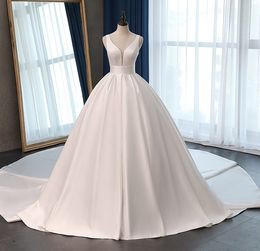 Satin Vestido De Noiva Elegant Wedding Dress Corset 2022 Long Train Bridal Ball Gowns Plus Size Customised robe de mariee