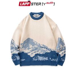 LAPPSTER-Youth Men Harajuku Moutain Winter Sweaters Pullover Mens Oversized Korean Fashions Sweater Women Vintage Clothes 211006