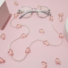 Chains 2022 Fashion Women's Romantic Heart Pink Crystal Sunglasses Chain Transparent Bead Glasses Anti Drop Pendant Mask