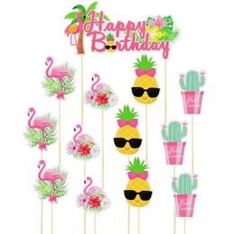 pineapple cake Canada - Other Festive & Party Supplies 13pcs Summer Birthday Cake Toppers Cupcake Decor Flamingo Pineapple Aloha For Tropical Hawaii
