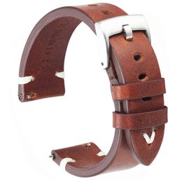 Leather Watchband 18mm 20mm 22mm Oil Wax Genuine Watch Straps Red Brown Handmade s Quick Release Cowhide Bracelet For Gear S3 H1123