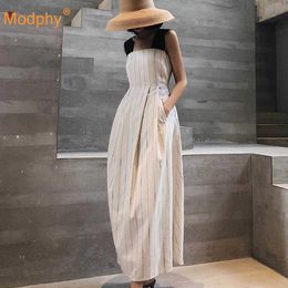 Summer Sexy Square Neck Sleeveless Backless Striped Long Dress Elegant Vestidos Female Party A-Line Casual Dresses 210527
