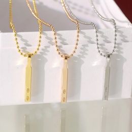 Europe America Fashion Style Men Lady Women 18K Gold Beads Chain Necklace Engraved T Letter Bar Pendant 3 Color