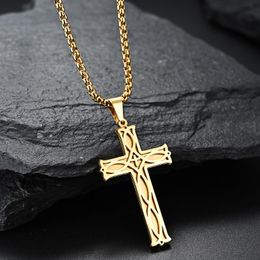 Retro Religious Jewellery Gold Colour Irish Knot Cross Necklaces Pendant Prayer Stainless Steel Necklace For Men Him 24Inch