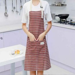 Plaid cotton and linen fashion Korean style adjustable halter apron BBE13231