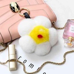 Cute Keychain Real Rex Rabbit Fur Key Ring For Women Bag Toys Doll Fluffy Pompom Lovely Keyring