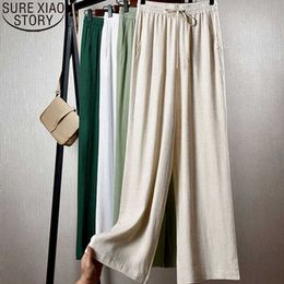 Cotton Linen Pant Classic Casual High Waist Wide Leg Trousers Loose Summer Women's Pants Street Style 14010 210527