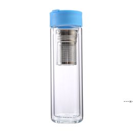 NEW450ml Tea Tumbler with Infuser Double-layer Leakproof Glass Water Bottle Stainless Steel Strainer CCD13028 SEAWAY